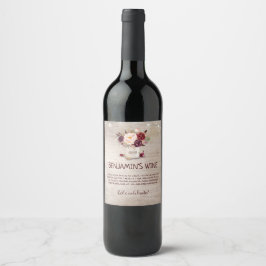 Rustic Burgundy Blommigt Mason Burk Vinflaska Etikett