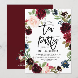 Rustic Burgundy Blommigt Ram Autumn Tea Party Inbjudningar