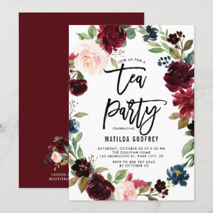 Rustic Burgundy Blommigt Ram Autumn Tea Party Inbjudningar