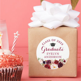 Rustic Burgundy Blommigt Student Studenten Runt Klistermärke