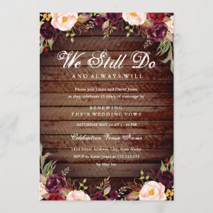 Rustic Burgundy Blommigt Vow Renewal-årsdagen Inbjudningar