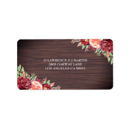 Rustic Burgundy Blommigt Watercolor Bröllop Adressetikett