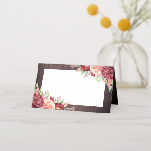 Rustic Burgundy Blommigt Watercolor Bröllop Placeringskort