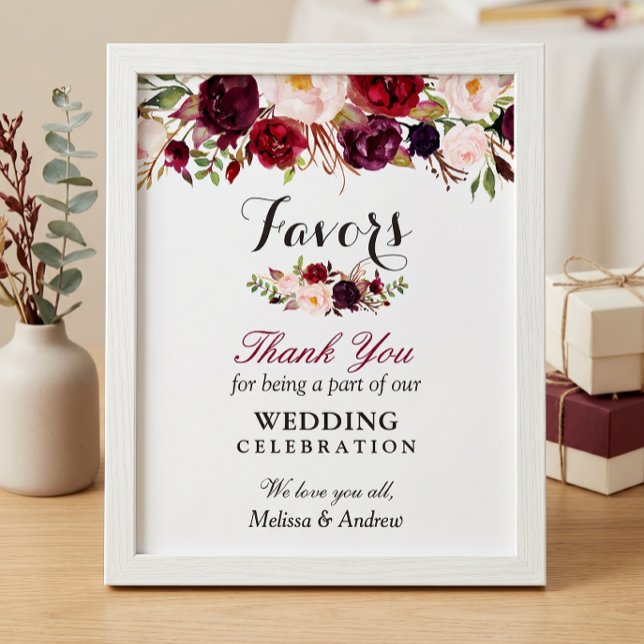 Rustic Burgundy Blommigt Wedding Favors Tack Poster (Skapare uppladdad)