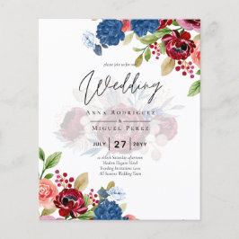 Rustic Burgundy Blue Blommigt Bröllop Flygblad