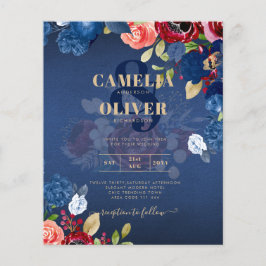 Rustic Burgundy Blue Blommigt Bröllop Flygblad