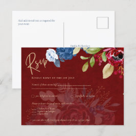 Rustic Burgundy Blue Blommigt Bröllop OSA Vykort