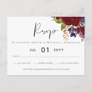 Rustic Burgundy Blue Blommigt Bröllop OSA Vykort