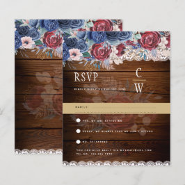 Rustic Burgundy Blue Blommigt Snöre Bröllop OSA