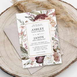 Rustic Burgundy Boho Blommigt Bröllop Inbjudningar