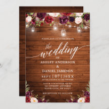 Rustic Burgundy Burk Ljus Calligraphy Bröllop