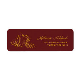 Rustic Burgundy Burnt Orange Fall Pumpkin & Löv Returadress Etikett