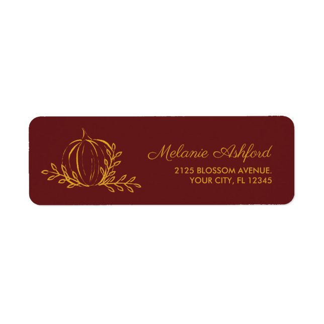 Rustic Burgundy Burnt Orange Fall Pumpkin & Löv Returadress Etikett (Framsidan)