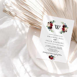 Rustic Burgundy Calligraphy Monogram Bröllop Inbjudningar