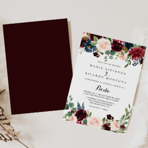 Rustic Burgundy Calligraphy Spain Bröllop Inbjudningar
