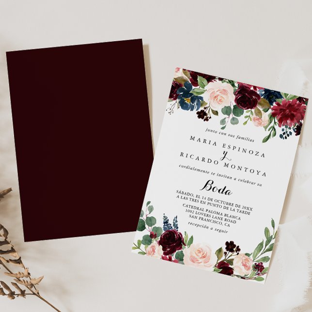Rustic Burgundy Calligraphy Spain Bröllop Inbjudningar (Skapare uppladdad)