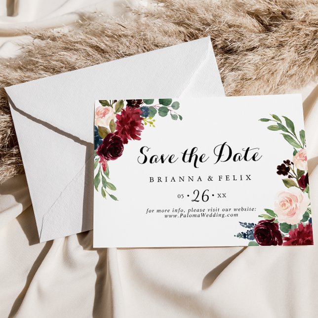 Rustic Burgundy Calligraphy Vågrät Bröllop Spara Datumet (Skapare uppladdad)