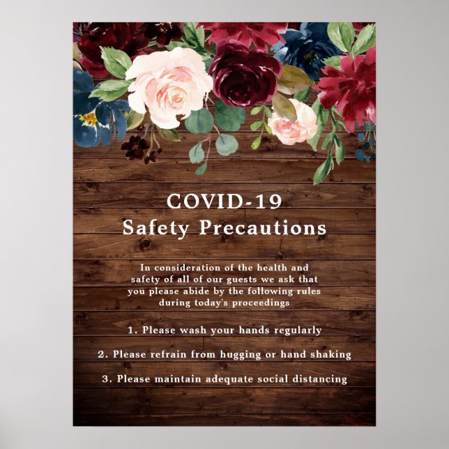 Rustic Burgundy COVID-19 Coronavirus Safety Poster (Framsidan)
