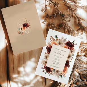Rustic Burgundy Fall Blommigt Bröllop Inbjudningar