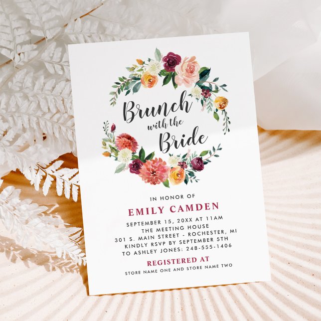 Rustic Burgundy Fall Blommigt Möhippa Brunch för u Inbjudningar (Skapare uppladdad)