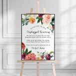 Rustic Burgundy Fall Blommigt Unplugged Ceremony Poster<br><div class="desc">Elegant bröllop poster att inbjudan gäster inte ska vara uppkopplade för ceremonin. Utformningen har en rolig sommar- och högvattenfärgad andedräkt med vackra ro,  dahlier,  peonblommor och gröna blommigtar,  i en fantastisk höstpalett med burgrödröd,  gyllene gult,  persikofärgad orange,   rosa och nyans av grönt.</div>