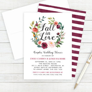 Rustic Burgundy Fall in Kärlek Blommigt Par Shower Inbjudningar