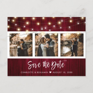 Rustic Burgundy Fall Wedding Photo Save Date Meddelande Vykort