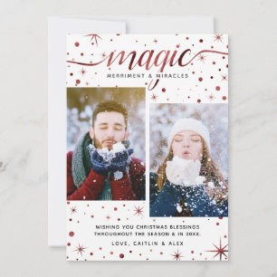 Rustic Burgundy Galaxy Magic, Merriment & Miracles Julkort