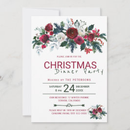 Rustic Burgundy Grönt Julmiddag Party Inbjudningar