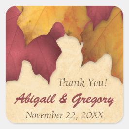 Rustic Burgundy Guld Autumn Favor Stickers Fyrkantigt Klistermärke