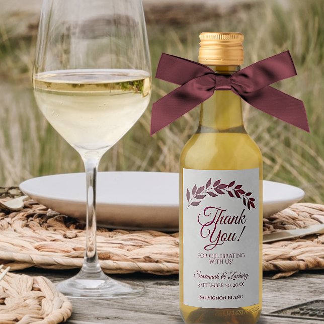 Rustic Burgundy Löv Grått Bröllop Tack Mini Vinetikett (Skapare uppladdad)