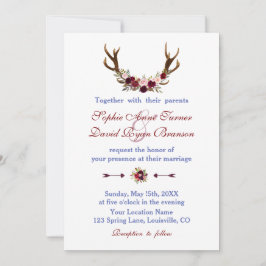 Rustic Burgundy Marsala Blommigt Antlers Bröllop Inbjudningar