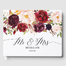 Rustic Burgundy Marsala Bröllop Guest Bok