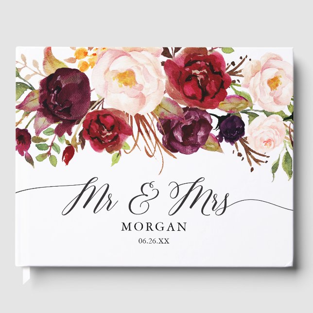 Rustic Burgundy Marsala Bröllop Guest Bok (Framsida)