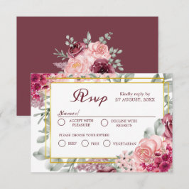 Rustic Burgundy Marsala och Rosa Blommigt Bröllop OSA Kort