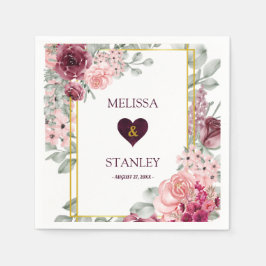 Rustic Burgundy Marsala och Rosa Blommigt Bröllop Pappersservett