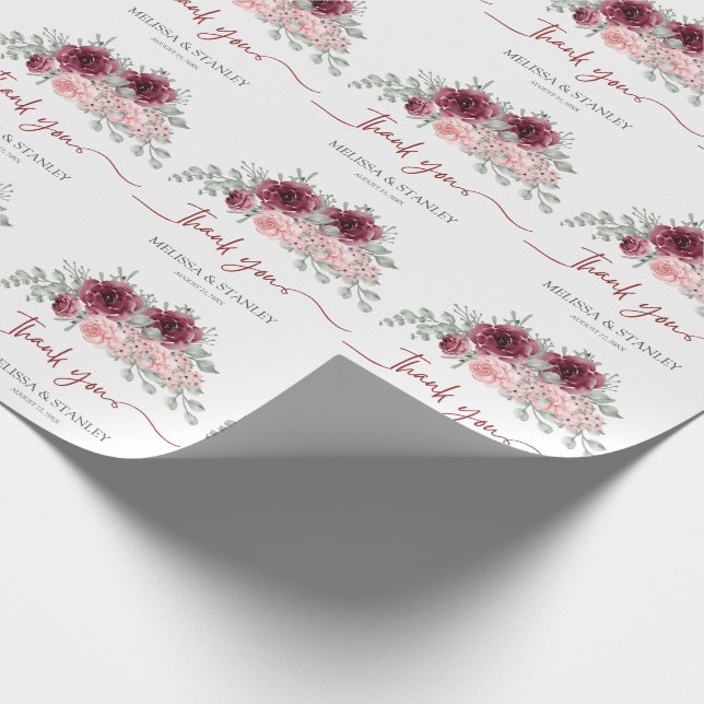 Rustic Burgundy Marsala och Rosa Blommigt Bröllop Presentpapper (Hörn)