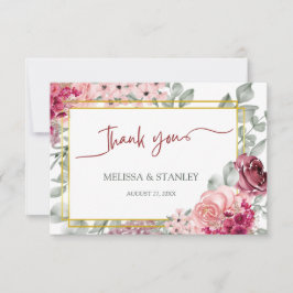 Rustic Burgundy Marsala och Rosa Blommigt Bröllop Tack Kort