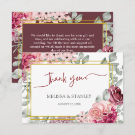 Rustic Burgundy Marsala och Rosa Blommigt Bröllop Tack Kort