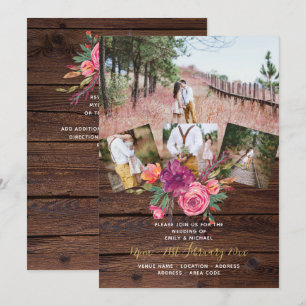 Rustic Burgundy Marsala PHOTO COLLAGE BRÖLLOP Inbjudningar