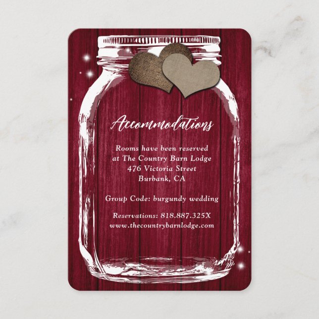 Rustic Burgundy Mason Burk Wood Ackommodation Card Tilläggskort (Framsida)