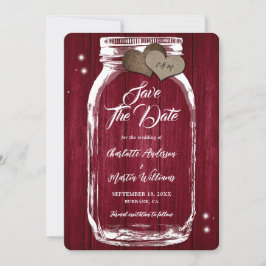 Rustic Burgundy Mason Burk Wood Bröllop Spara Datumet
