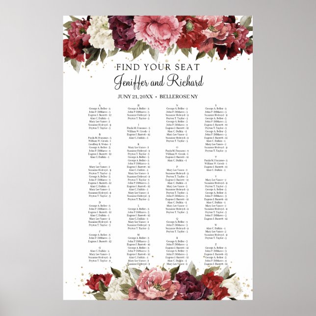 Rustic  Burgundy Mauve ro peonies Seating Poster (Framsidan)