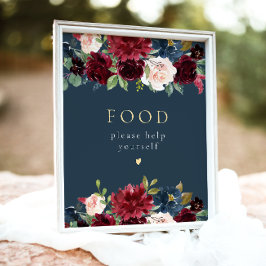 Rustic Burgundy & Navy Blue Blommigt Food Bord Poster