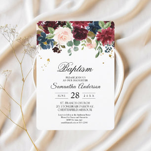 Rustic Burgundy Navy Blue & Red Beauty Flowers Inbjudningar