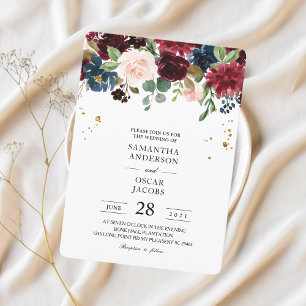 Rustic Burgundy Navy Blue & Red Beauty Flowers Inbjudningar