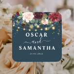 Rustic Burgundy Navy Blue & Red Flowers & Ljus Fyrkantigt Klistermärke<br><div class="desc">Rustic Burgundy Navy Blue & Red Flowers & Ljus</div>