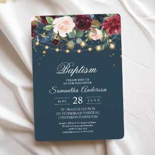 Rustic Burgundy Navy Blue & Red Flowers & Ljus Inbjudningar