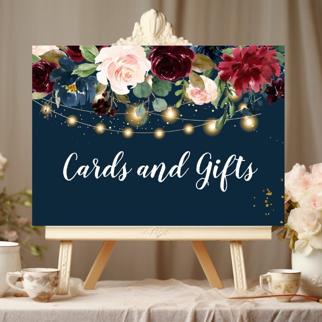 Rustic Burgundy Navy Blue & Red Flowers & Ljus Poster (Skapare uppladdad)