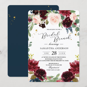 Rustic Burgundy Navy Blue & Red Flowers Ram Inbjudningar